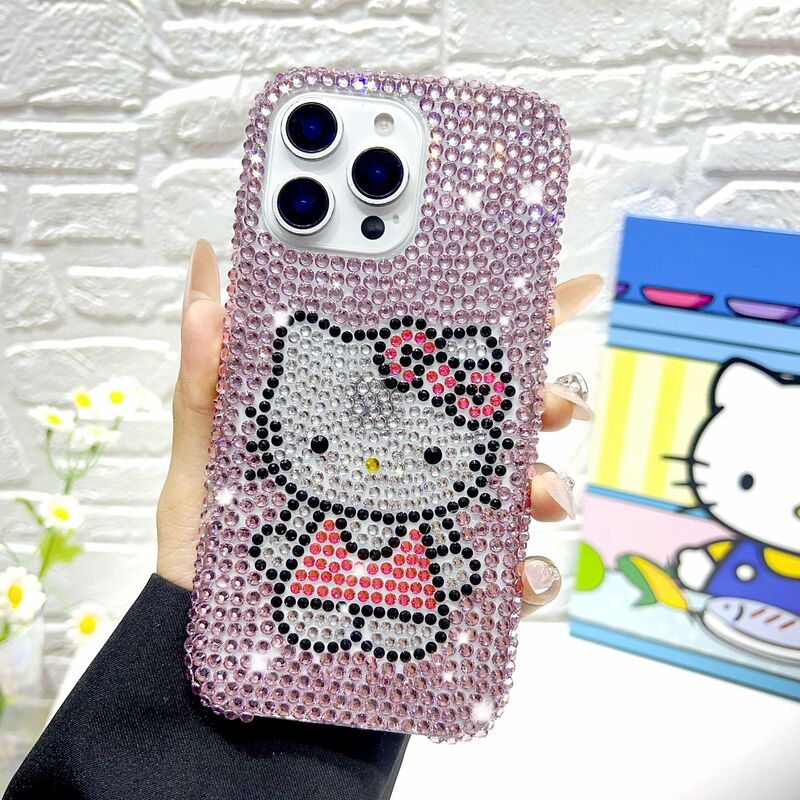 High-End Full-Diamond Cute Cartoon Cat Suitable for Apple 17Promax Mobile Phone Case 16 Protective Cover 1513 Girls