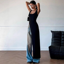 Solid color sleeveless slit dress��ɫU�I�o���_�������B��ȹŮ