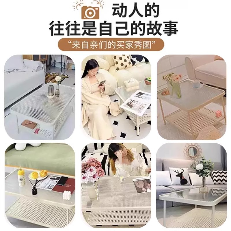 Mesa de té de vidrio sala de estar doméstica 2025 nuevo tipo de casa pequeña moderna simple cuadrada mesa creativa de viento crema mesa de té