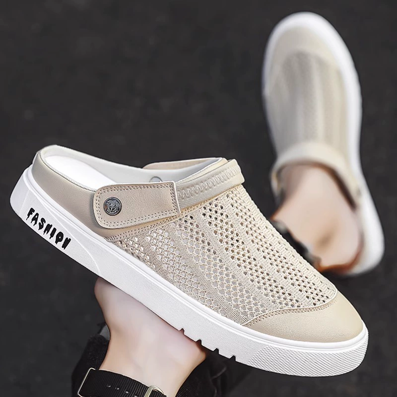 Мужские полутапочки, летняя верхняя одежда, нескользящие, против запаха, сабо на мягкой подошве с вырезами, повседневные спортивные сандалии двойного назначения с носком.