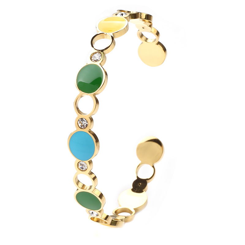 Fashion C Shape Stainless Steel Plating Rhinestones Bangle 1 Piece