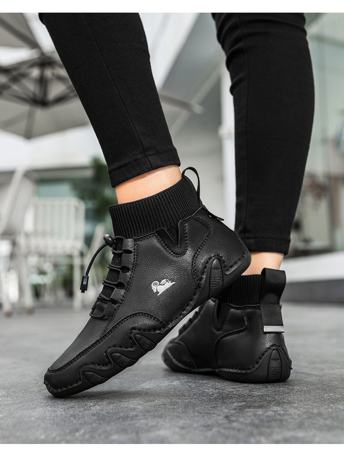 Bốt Martin cổ vừa unisex kiểu dây thun, đế bằng, form rộng — C8005 kaki, C8005 màu xám, C8005 màu đen, C8005M kaki lót nhung chi tiết 18