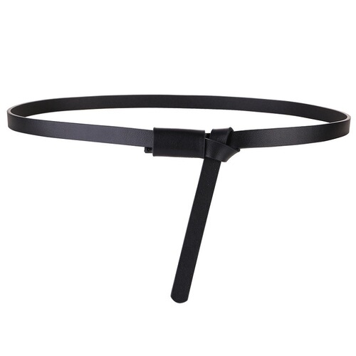 Top-layer cowhide knotted slim belt for women—versatile decorative leather belt for ladies, perfect with dresses and coats—small genuine leather belt.
