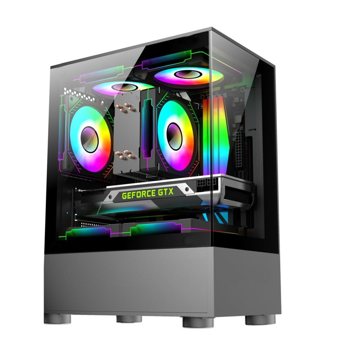 Black atx Sea View 룸 케이스(팬은 포함되어 있지 않음)