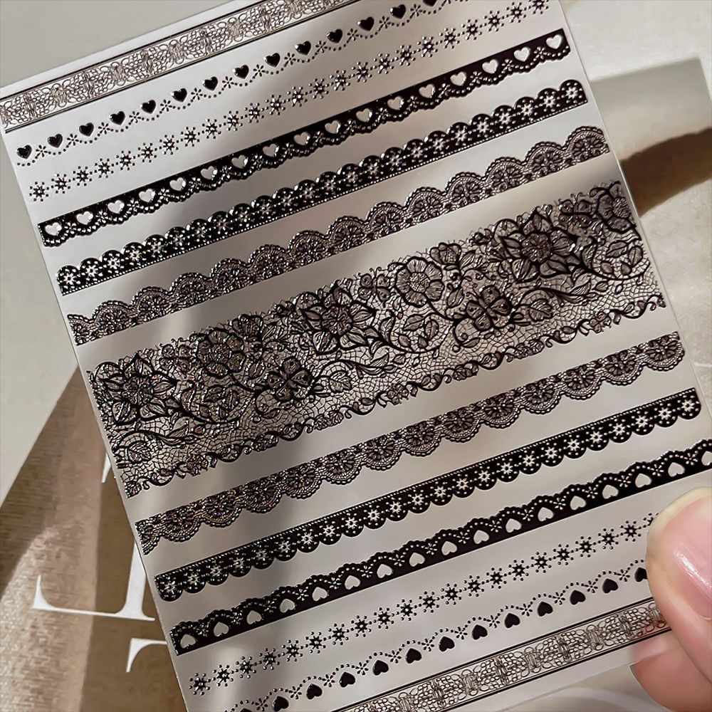 Japanese-Style Ins Lace Nail Stickers Black and White Pure Desire Ultra-Thin with Adhesive DIY Cross-Border Light Luxury Nail Patches