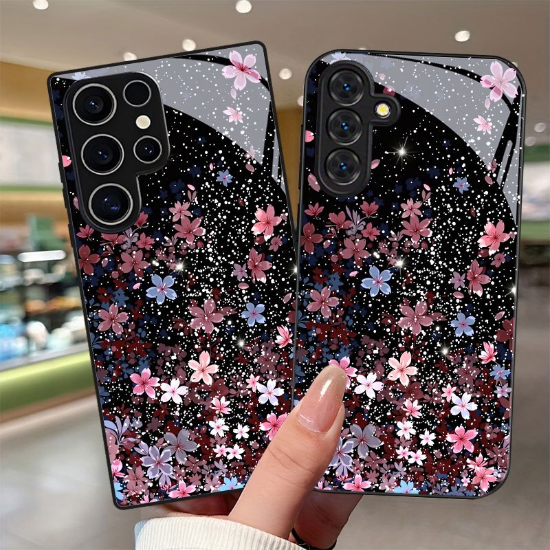 Suitable for A16 Samsung S26 Mobile Phone Case S25Ultra Pink Flower A36 Glass A07 Protective Case S23 Gradient A17