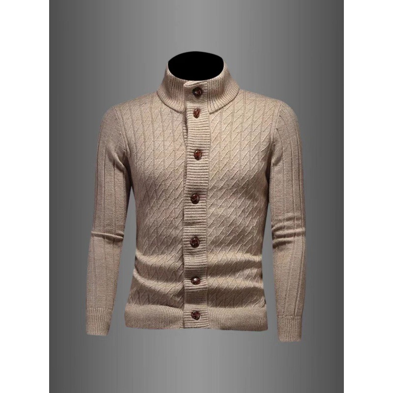 Knitted Cardigan Men's Multi Button Stand Up Collar Fashionable Casual Plus Size Trendy Hot Sweater Jacket_voghion.com