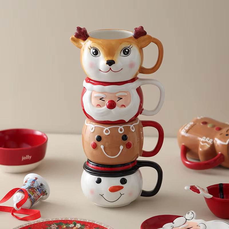 Papá Noel encantador ciervo taza de cerámica de agua taza de marca de taza de jengibre hombre taza de cerámica con mango cubiertos diarios