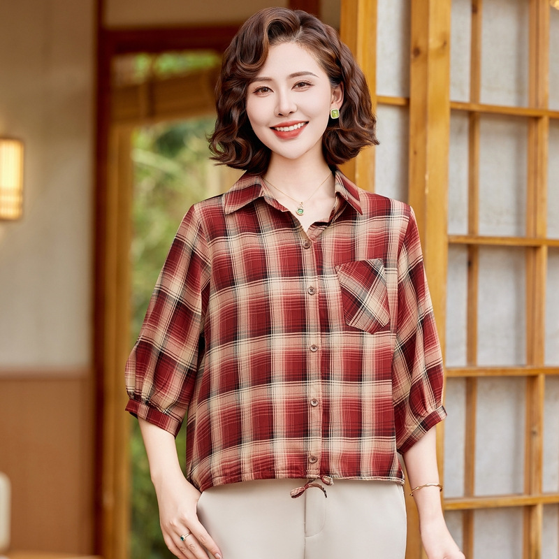ママの夏Tシャツ、国民風半袖シャツ、2025年新作中高年女性の洋風年齢軽減トップスとシャツ|undefined