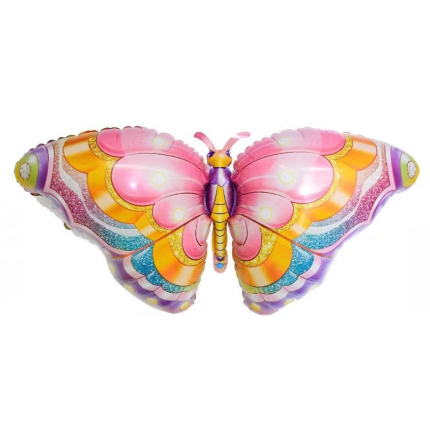 Lado volando mariposa mariquita flor película de aluminio globo decoración de la fiesta de cumpleaños de los niños forma de mariposa globo al por mayor