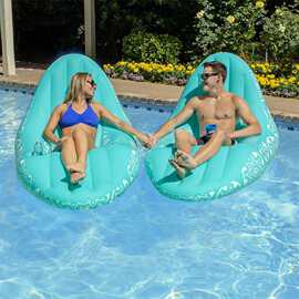 跨境批发水上充气沙发浮排 泳池休闲躺椅S型漂浮浮床水上网纱吊床