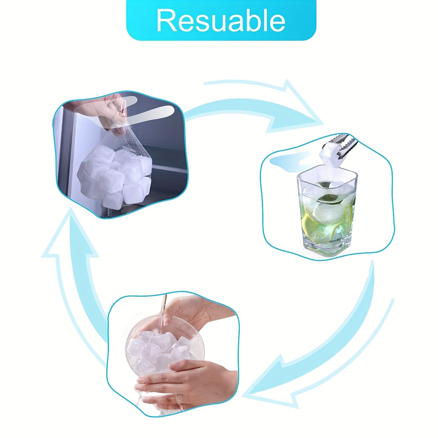 24 partículas de hielo plásticas cuadradas Congeladas Rápidamente cubo de hielo de la bebida fría de la barra de la bebida del verano de la categoría alimenticia reutilizable