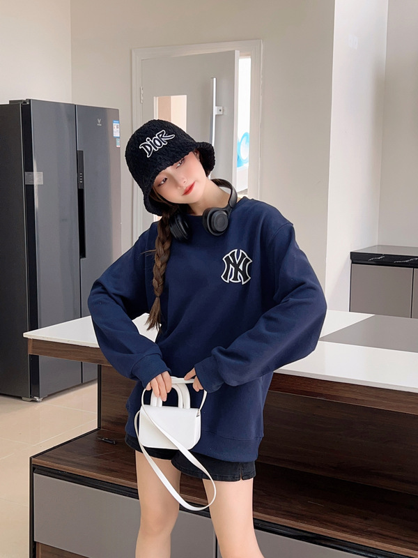 高版本mlb卫衣洋基队后背大NY腰果花印花宽松休闲男女情侣款上衣|undefined