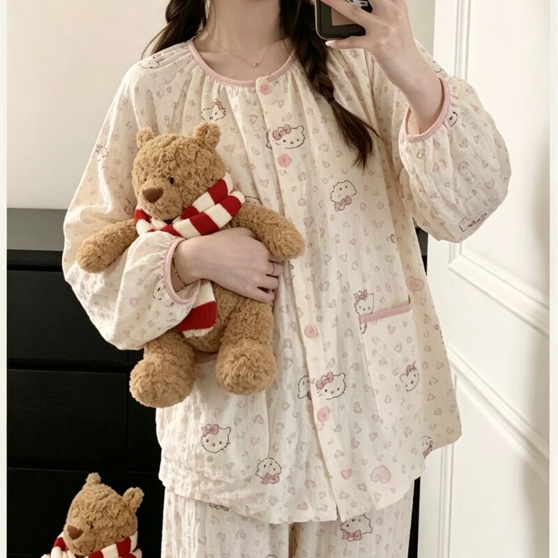 Spring and Autumn New Women's Cartoon Pattern Long-Sleeve Long-Pants Sweet and Cute Loose Casual Loungewear Pajama Set Spring and Autumn New Women's Cartoon Pattern Long-Sleeve Long-Pants Sweet and Cute Loose Casual Loungewear Pajama Set