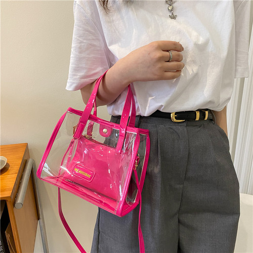 European and American large-capacity fashionable transparent handbag jelly beach bag letter women's bag mother-in-law bag shoulder tote bag