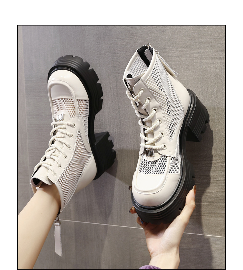 Boot martin nữ đục lỗ đế dày gót thô ML5988-1 — Màu be, Màu đen chi tiết 11