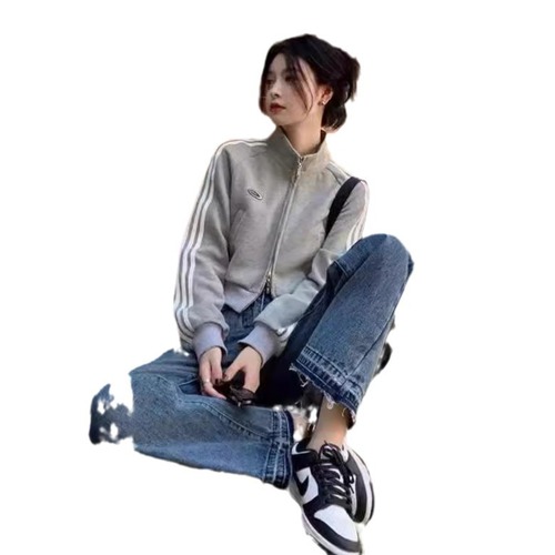 Spring and Autumn Korean Version Short Zipper Sweatshirt Outerwear for Women, Thin Version, Small Figure Long Sleeve Cardigan Sport Top for Women, Fashion