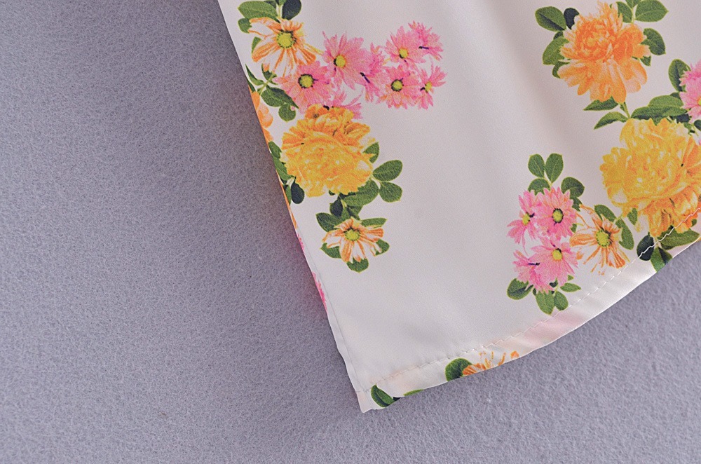 Floral Print Puff Sleeve Backless A-Line Dress NSXDX117350