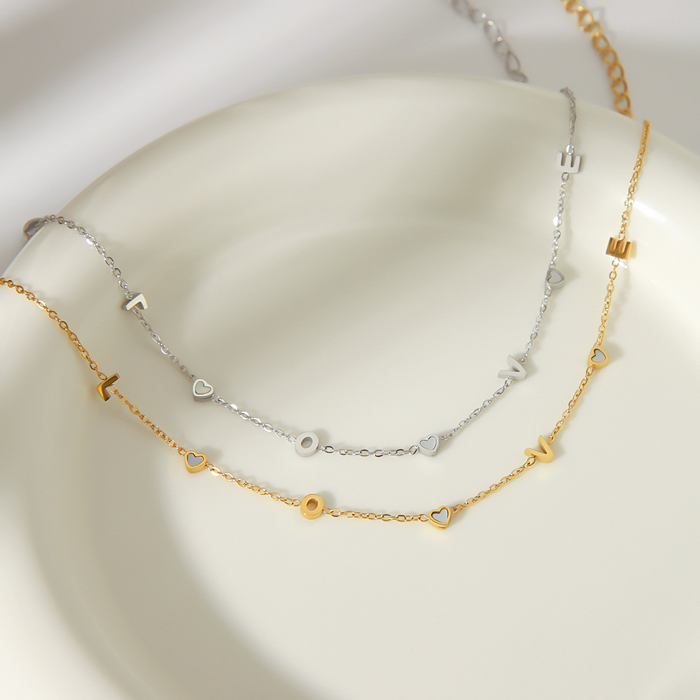 Tobillera LOVE de estilo japonés y coreano con incrustaciones de circón de acero inoxidable, diseño de personalidad de moda versátil, sentido avanzado