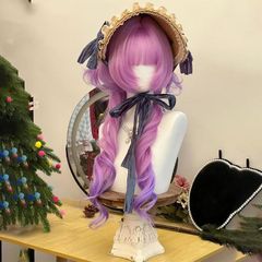 「夜航星」古早粉紫亚文化氛围感日系水母卷动漫齐刘海lolita假发