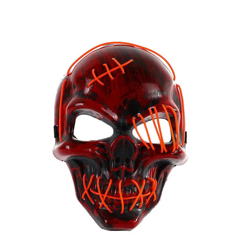 Hot sale horror Halloween LED máscara de esqueleto fiesta luminosa luz de neón LED camuflaje esquina facial