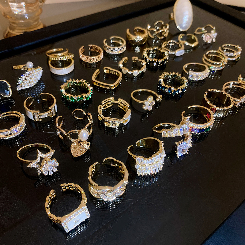 Fashion Rabbit Heart Shape Flower Copper Plating Inlay Shell Zircon Open Ring 1 Piece