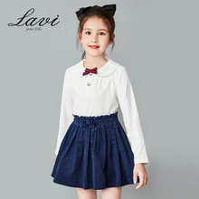 LAVI春季新款女童长袖T恤打底衫长袖蝴蝶结女童上衣学院风时尚潮