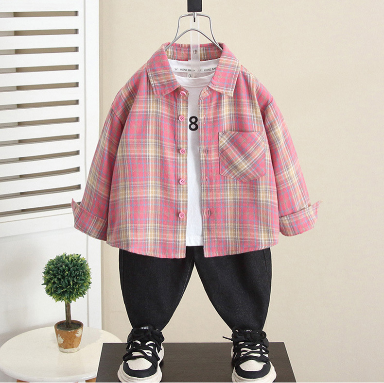 6242 Camisa de manga larga para niños Otoño 2025 Nuevo bebé Camisa fresca y guapa para niños Primavera y otoño Abrigo fino Tendencia