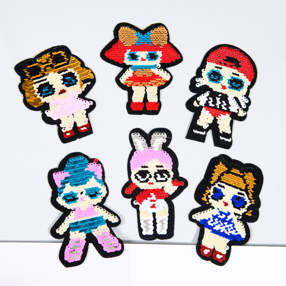 馨文厂家直销电脑绣花布贴亮片卡通女孩男孩翻片服装鞋帽搭配批发