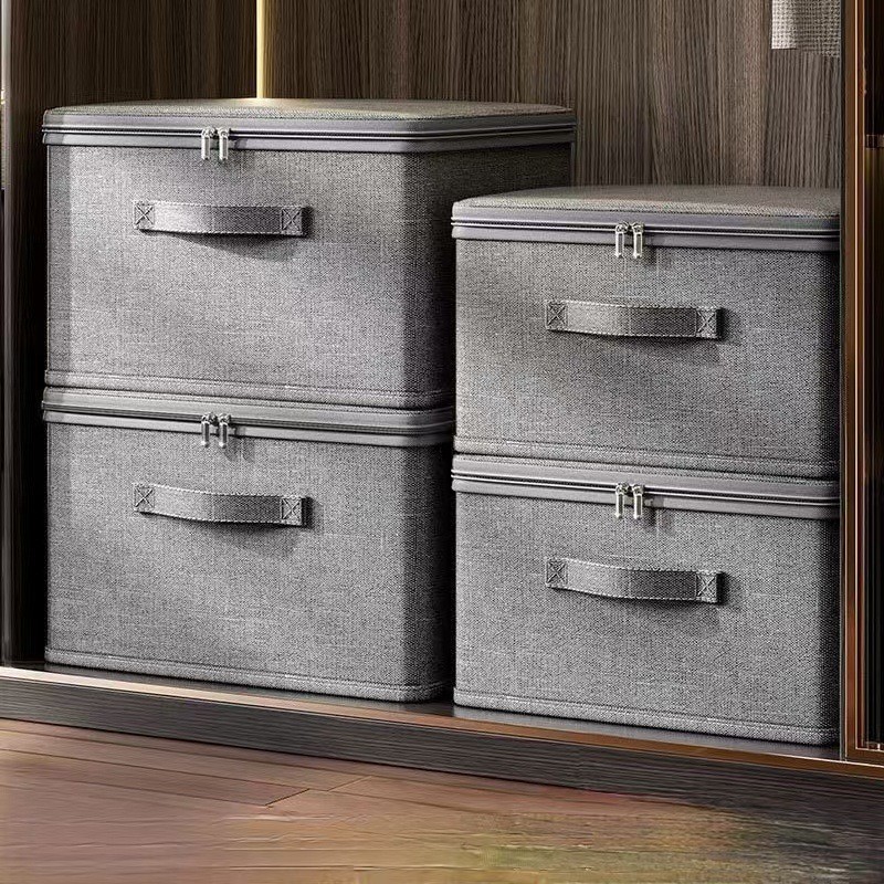 Fabric Storage Box Organizer with Zipper and Lockable Clothes Storage Box with Lid Storage Box Storage Basket