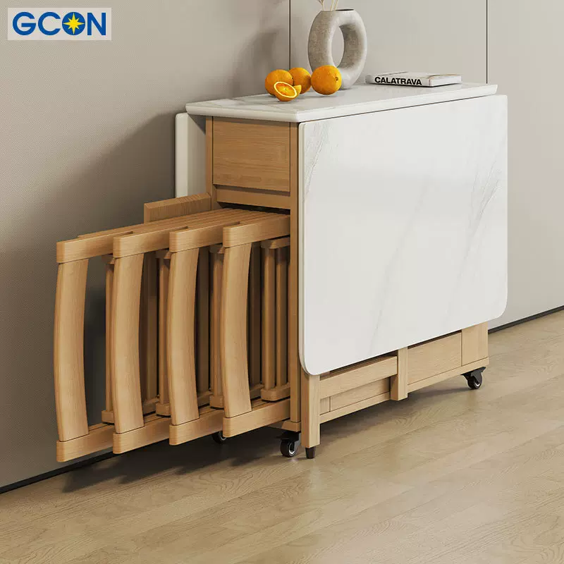 志光岩板折叠餐桌小户型实木餐桌椅组合折叠桌家用可移动伸缩桌子