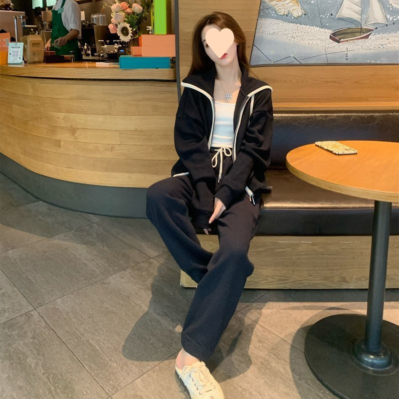 001 Plus Size 150kg Spring And Autumn Casual Sports For Women Loose Fit Versatile Long Sleeve Sweatshirt Two-Piece Set 240_voghion.com