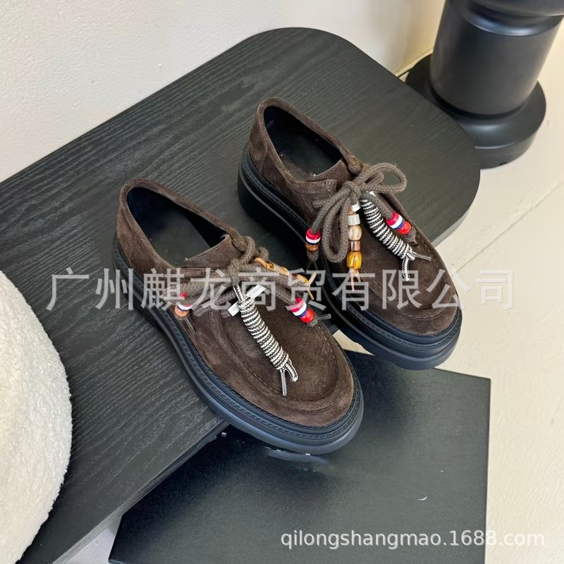 高版小众新款复古流苏搭扣乐福鞋女牛皮布洛克小皮鞋英伦风孟克鞋|undefined