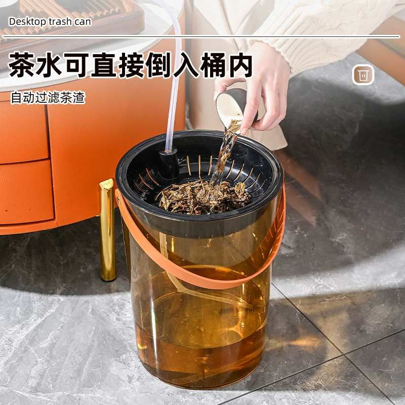 Tea bucket Office large-capacity dry and wet separation household under-table round portable transparent tea dregs bucket with filter