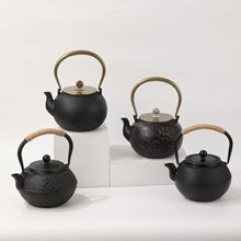 新黑色围炉煮茶铸铁壶家用复古颗粒无涂层生铁茶壶日式提手壶批发