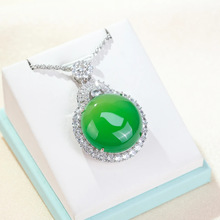 满绿高冰蛋面新中式翠绿色玉吊坠镶嵌正阳绿个性项链男女款-7067
