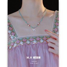 精致百搭秋冬毛衣链配饰女轻奢高级感母贝小马吊坠天然石串珠项链