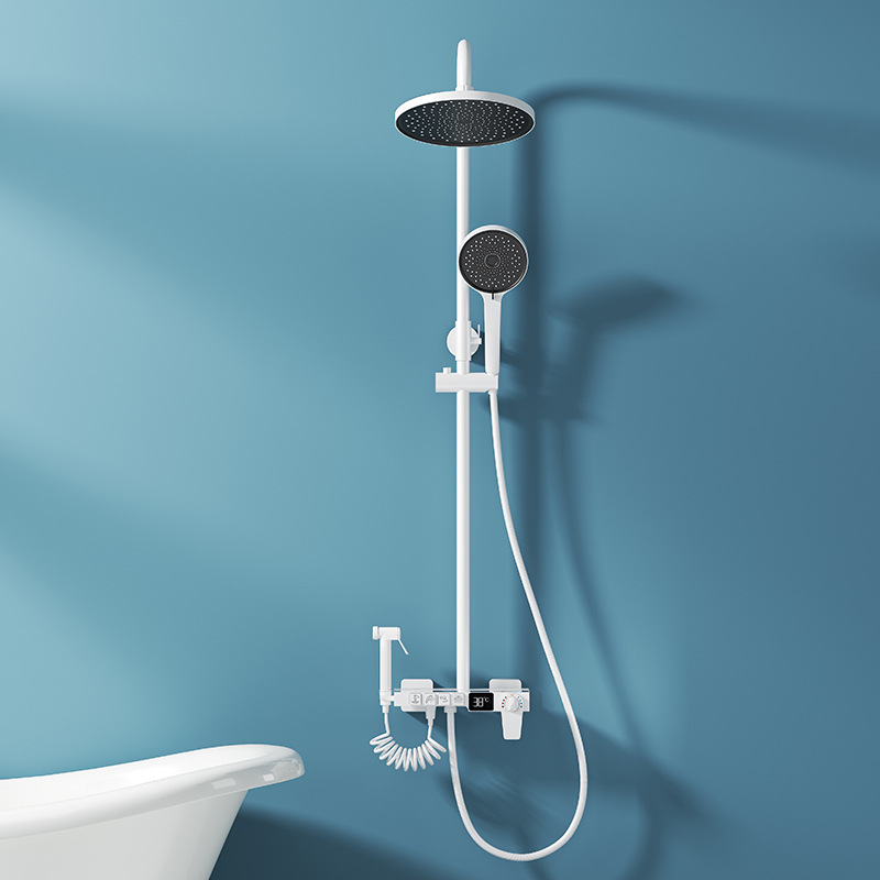 Bathroom Full Copper White Shower Set Household Bathroom Constant Temperature Shower Shower Booster Nozzle Set