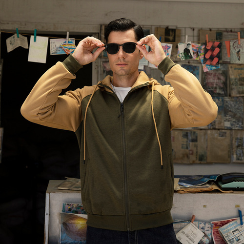 Autumn/Winter Color Blocking Zip-Up Hooded Sweatshirt Vintage Plus Size Loose Casual Velvety Top