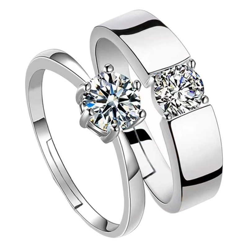 Explosions Korean fashion crown zircon ring opening wedding simulation diamond ring personality men and women couples ring wholesale