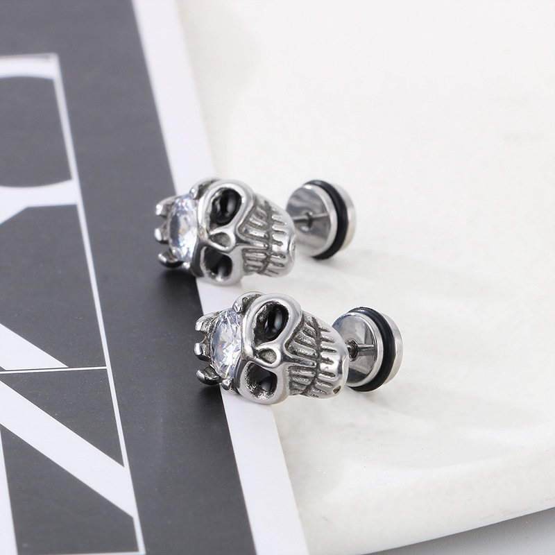 1 Pair Hip-Hop Punk Skull Titanium Steel 18K Gold Plated Ear Studs display picture 7