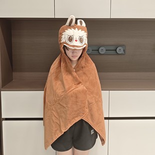 Hot-Selling Plush Hooded Nap Blanket with Thickened Hat, Cute Ears, Warm Cloak, Bath Towel