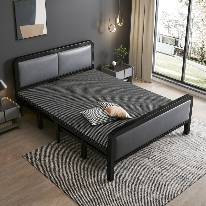 Folding bed single household simple nap lunch break bed rental house Strong durable reinforced double four fold hard board bed