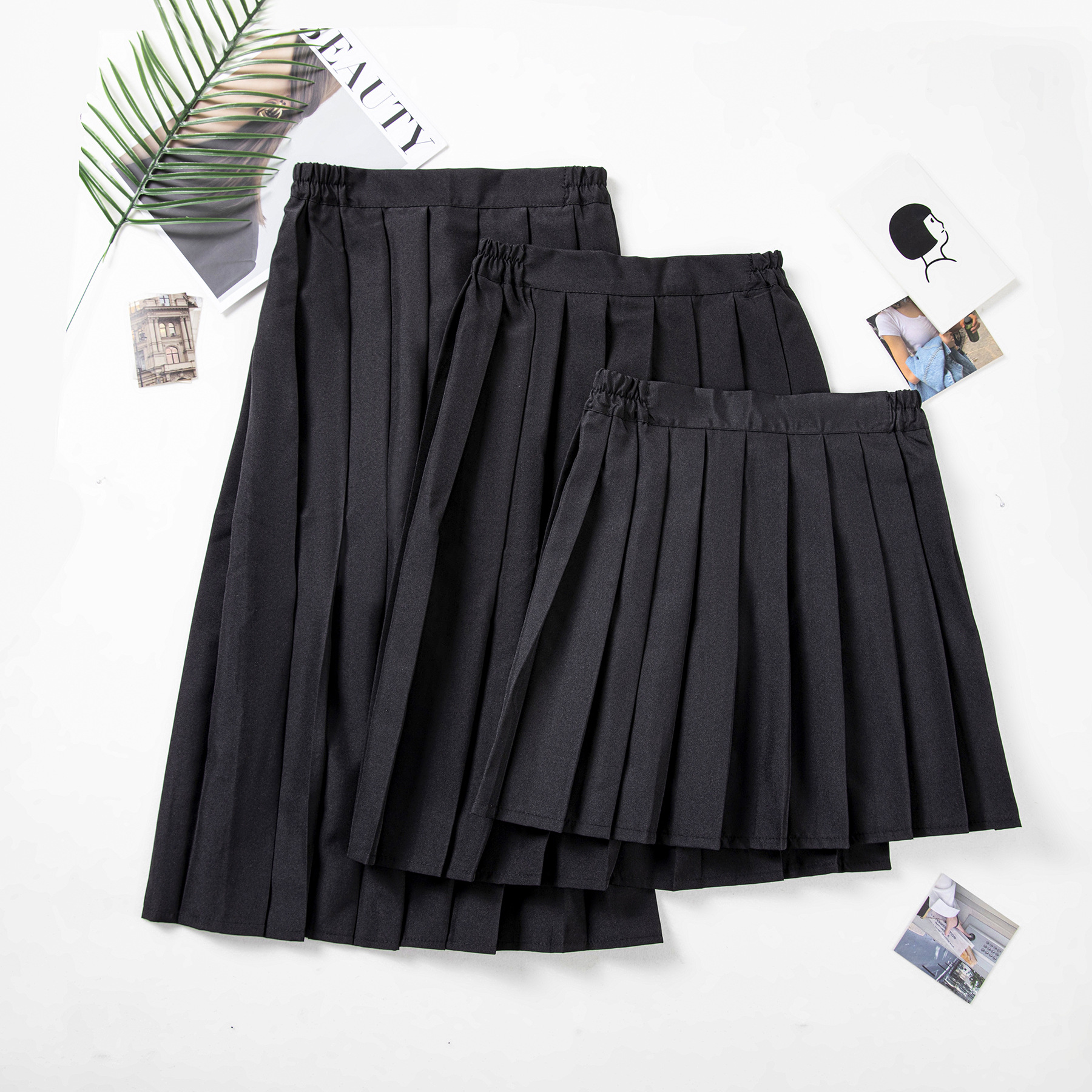 Japanese-Style College Jk Uniform Solid Color Slimming Versatile Pleated Skirt Graduation Season Sports Meeting Class Uniform White-Collar Half Skirt