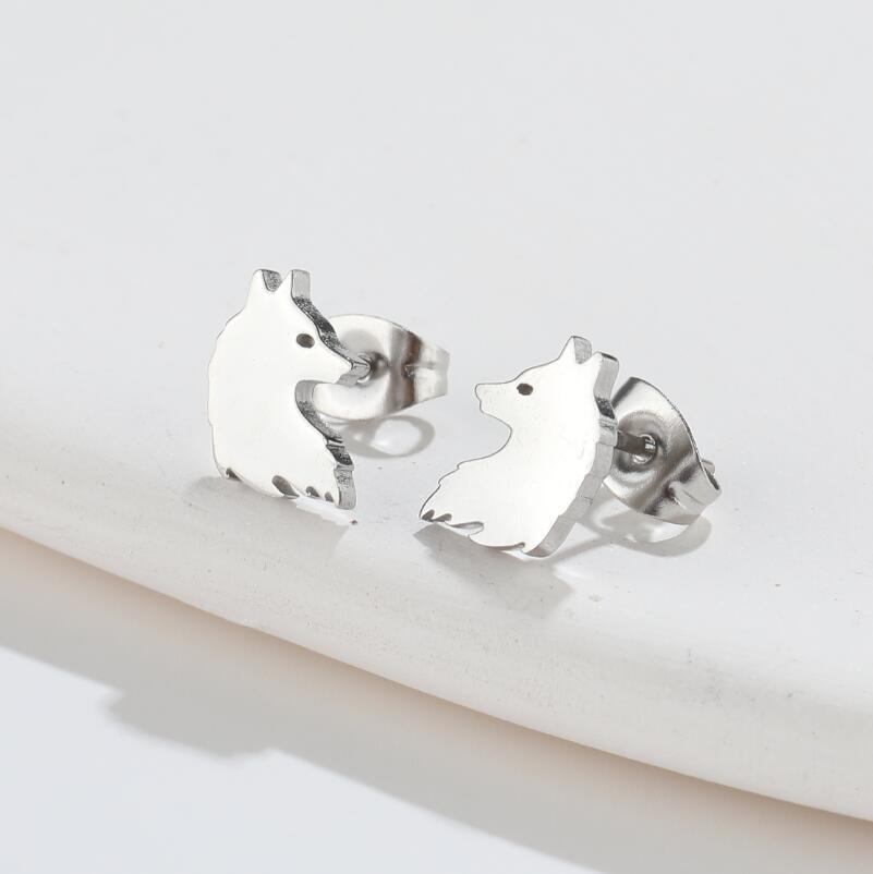 304 Stainless Steel Material 1 Pair Simple Style Wolf 304 Stainless Steel 18K Gold Plated Ear Studs