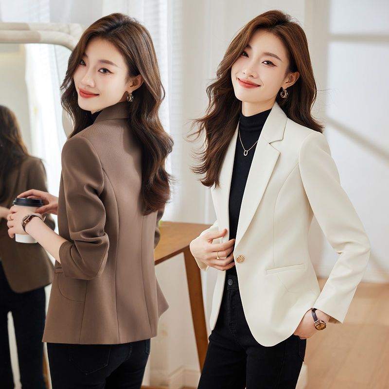 Brown Blazer Elegant Casual Jacket For Women Lightweight Coat_voghion.com