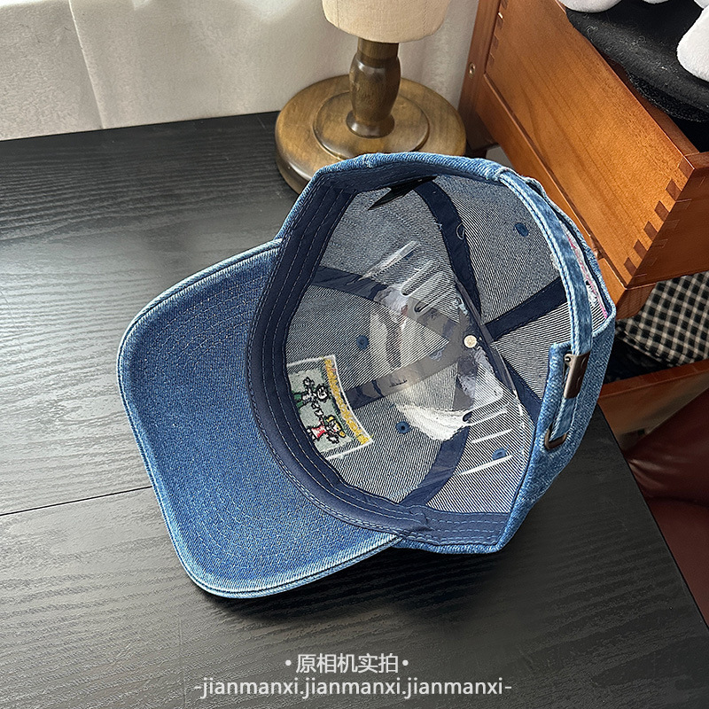 新款可爱童趣卡通刺绣水洗牛仔蓝棒球帽子女百搭休闲显脸小鸭舌帽|undefined