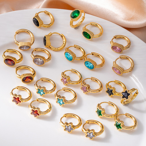 fashionable retro square earrings stainless steel with zircon