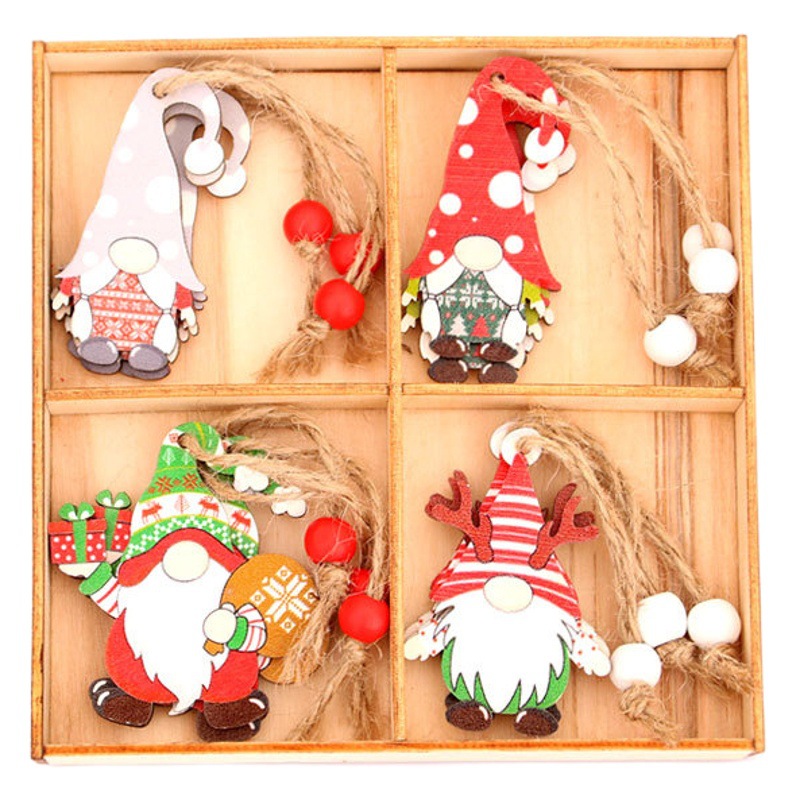 Nuevo 12 unids sin rostro viejo Navidad colgante de madera en caja árbol de Navidad pequeños adornos decoraciones de Navidad