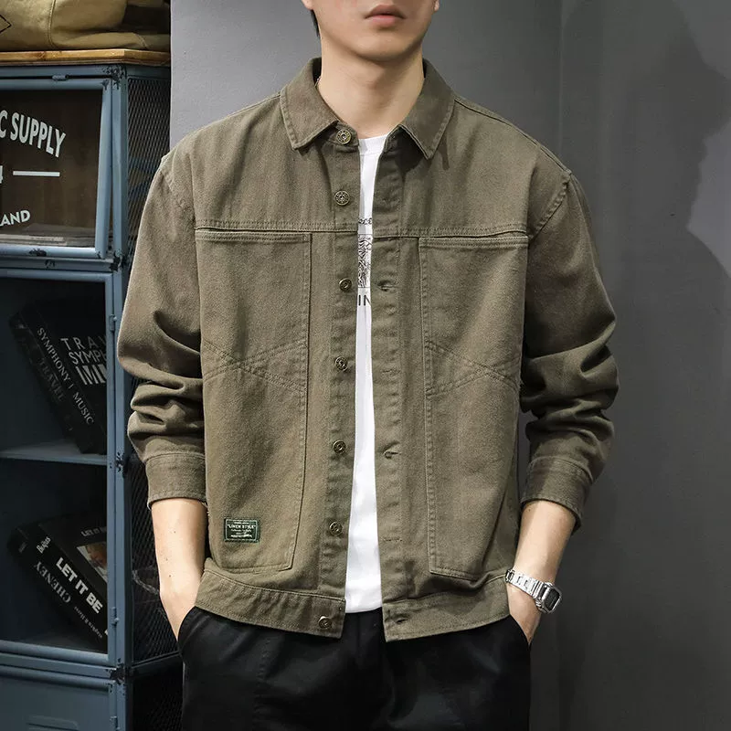 2025 весна и осень новая рубашка с длинным рукавом мужская американская ретро повседневная куртка свободная рубашка модная